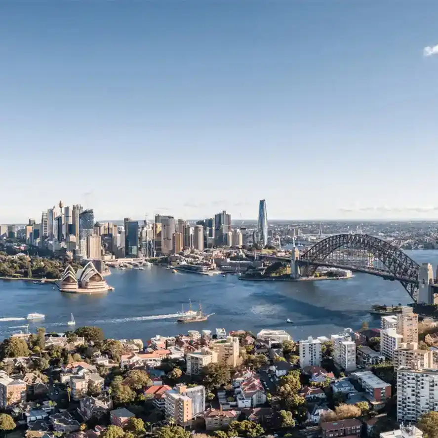 Sydney Harbour from drone on beautiful sunny day.
